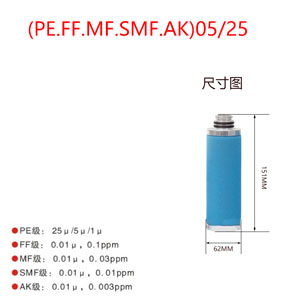 滤芯PE05/25 FF05/25 MF05/25 SMF05/25 AK05/25尺寸参数